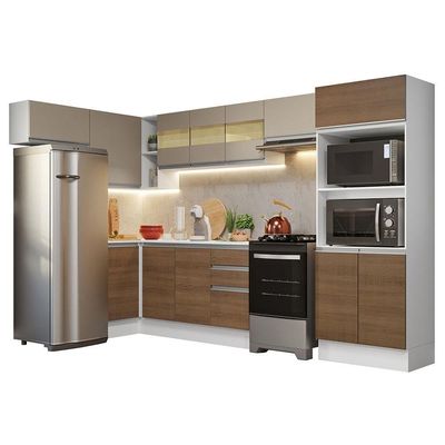 Armário Cozinha Completo 100% MDF 447cm Branco/Rústico/Crema