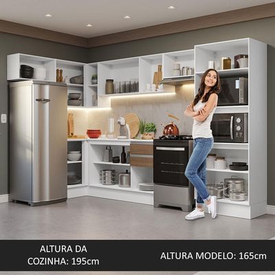 Armário Cozinha Completo 100% MDF 447cm Branco/Rústico/Crema