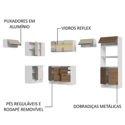 Armário Cozinha Completo 100% MDF 447cm Branco/Rústico/Crema