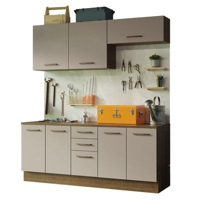 Kit 2 Balcões e 2 Armários Aéreos 200cm Rustic/crema