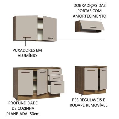 Kit 2 Balcões e 2 Armários Aéreos 200cm Rustic/crema