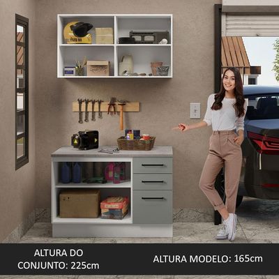 Kit Balcão E Armário Aéreo 120cm Branco/Cinza