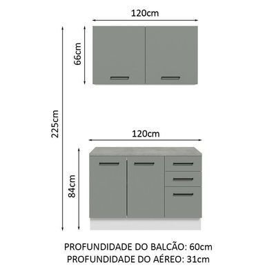 Kit Balcão E Armário Aéreo 120cm Branco/Cinza