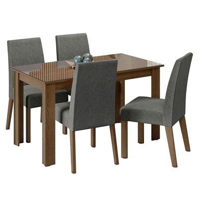 Conjunto Sala Jantar Mesa Vidro 4 Cadeiras Rustic