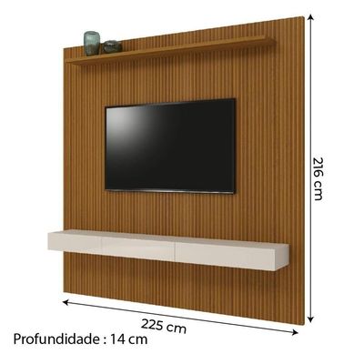 Painel Para Tv Até 75 Polegadas Ripado Impressão 3D Egeo Com Nicho 2,25M Cedro Off White Edn Cedro