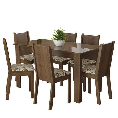Conjunto Jantar Mesa Vidro 6 Cadeiras Rustic-lírio