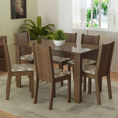 Conjunto Jantar Mesa Vidro 6 Cadeiras Rustic-lírio