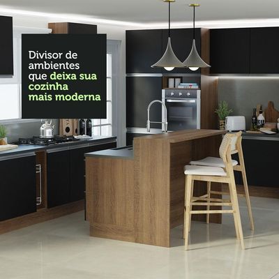 Ilha De Cozinha 120 Cm Rustic/Preto Glamy Madesa