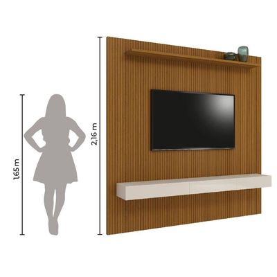 Painel Para Tv Até 75 Polegadas Ripado Impressão 3D Egeo Com Prateleira 2,25M Cedro Edn Cedro