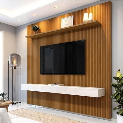 Painel Para Tv Até 75 Polegadas Ripado Impressão 3D Egeo Com Prateleira 2,25M Cedro Edn Cedro