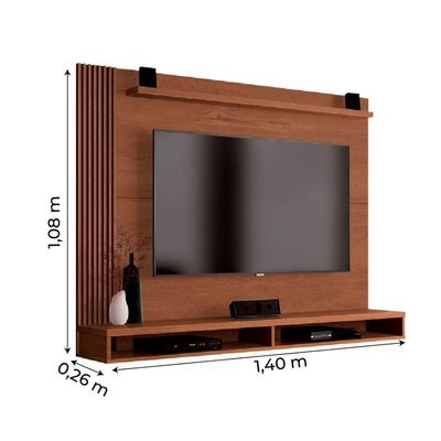 Painel Para Tv Até 50 Polegadas Dijon Ripado C/ Prateleira Naturale