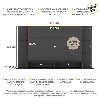 Painel Tv 60" Prateleiras De Vidro Brasil Br3071 Preto
