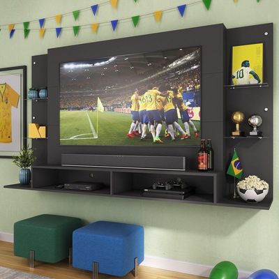 Painel Tv 60" Prateleiras De Vidro Brasil Br3071 Preto
