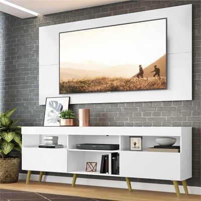 Rack Retrô Com Painel Para Tv Até 65´´Fg3133 Branco/natural