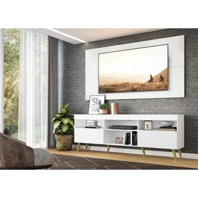 Rack Retrô Com Painel Para Tv Até 65´´Fg3133 Branco/natural