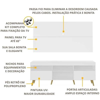 Rack Retrô Painel E Suporte Para Tv Até 65´ Fg3134