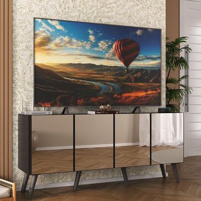 Rack Tv Até 50 Polegadas Retrô  Espelhos Mp1082 Preto Preto