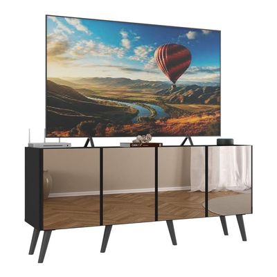 Rack Tv Até 50 Polegadas Retrô  Espelhos Mp1082 Preto Preto