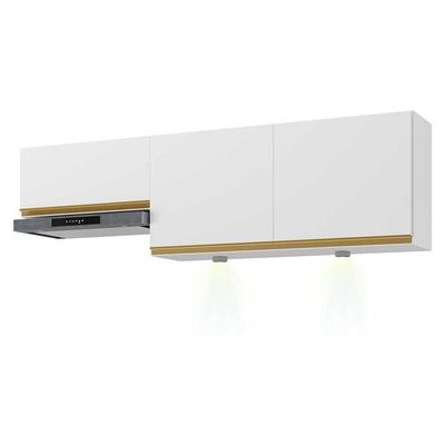 Kit 2 Armários De Cozinha Aéreos 3 Portas Com Leds Veneza Multimóveis Mp2146 Branco/dourado