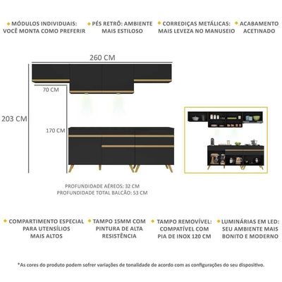 Cozinha Completa 5 Peças Com Leds Mp2032 Veneza Up