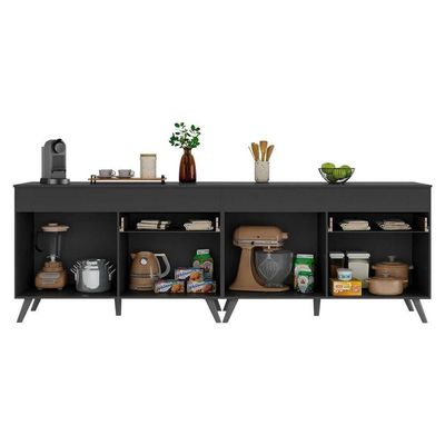 Kit Armário De Cozinha Gabinete Pia 120cm Veneza Multimóveis Mp2159 Preto Preto