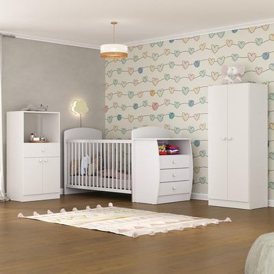 Quarto Infantil Com Berço-cômoda E Colchão Incluso Laura Multimóveis Branco
