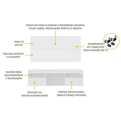 Rack Com Painel E Suporte Tv 65" Multimóveis V3112 Branco