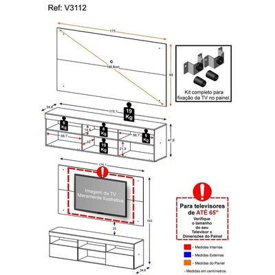 Rack Com Painel E Suporte Tv 65" Multimóveis V3112 Branco