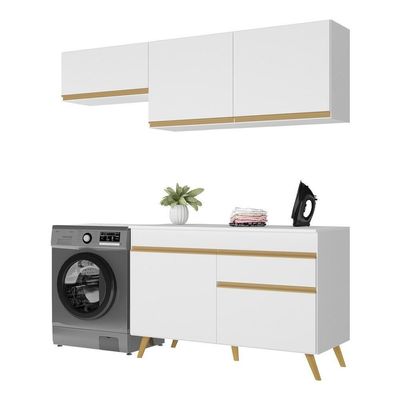 Conjunto Lavanderia Multiuso Armário E Balcão Branco
