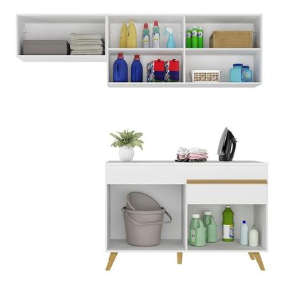 Conjunto Lavanderia Multiuso Armário E Balcão Branco