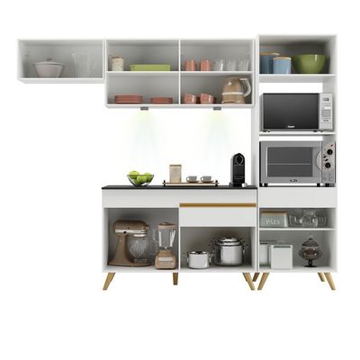 Armário De Cozinha Compacta 252cm Com Leds Veneza Up Multimóveis V2015 Branco/dourado Branco/dourado
