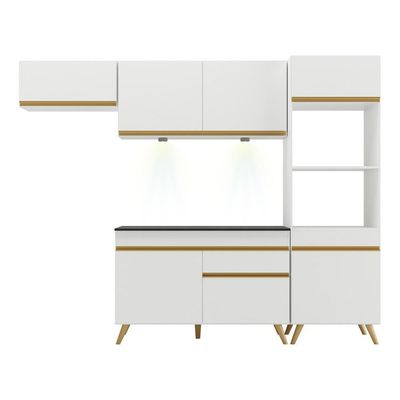 Armário De Cozinha Compacta 252cm Com Leds Veneza Up Multimóveis V2015 Branco/dourado Branco/dourado