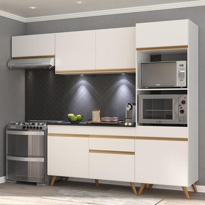 Armário De Cozinha Compacta 252cm Com Leds Veneza Up Multimóveis V2015 Branco/dourado Branco/dourado