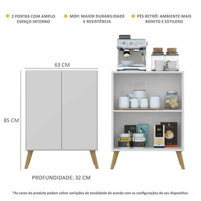 Aparador Buffet 2 Portas Multimóveis V3609 Branco/Natural