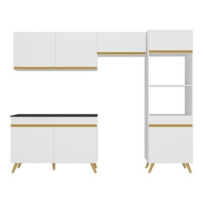 Armário De Cozinha Compacta 252cm Veneza Multimóveis V3749 Branco/dourado Branco/dourado