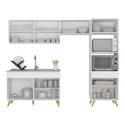 Armário De Cozinha Compacta 252cm Veneza Multimóveis V3749 Branco/dourado Branco/dourado