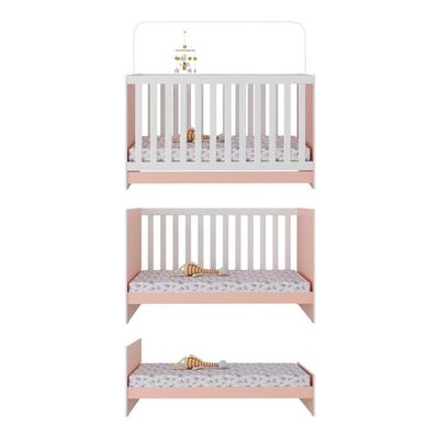 Berço 3 Em 1 Com Colchão Incluso Doce De Leite Multimóveis Mp4244 Rosa