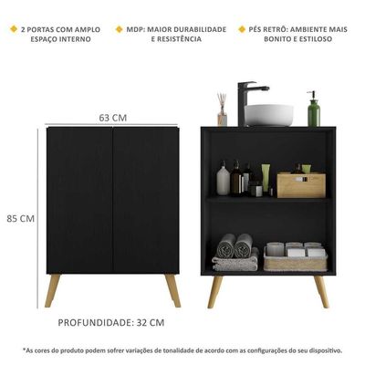 Gabinete Banheiro 2 Portas Retrô 63Cm Multimóveis V5006