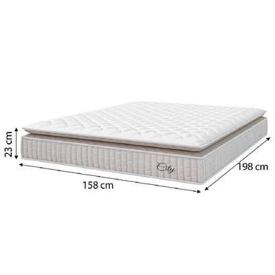 Cama Box Baú Colchão Casal Queen Molas Ensacadas City Pillow Top 158x198x64cm Branco-Bege Hellen Suporta até 110kg por Pessoa
