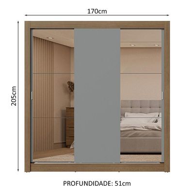 Guarda-roupa Casal 3 Portas Correr Espelhos 2 Gavetas