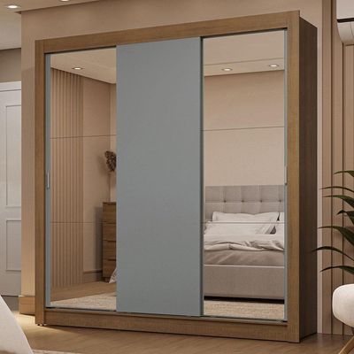 Guarda-roupa Casal 3 Portas Correr Espelhos 2 Gavetas