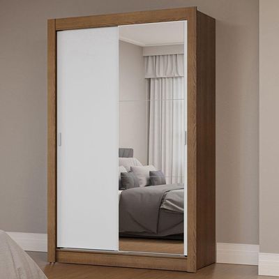Guarda-roupa Solteiro 2 Portas Correr Espelho Rustic/branco