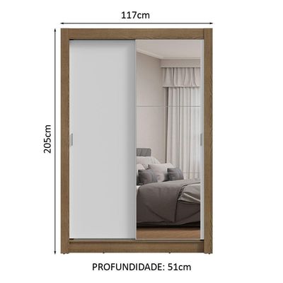 Guarda-roupa Solteiro 2 Portas Correr Espelho Rustic/branco