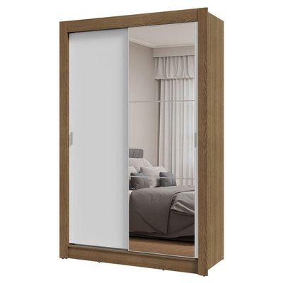 Guarda-roupa Solteiro 2 Portas Correr Espelho Rustic/branco