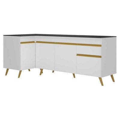 Kit Armário De Cozinha Balcão Canto 90cm E Gabinete Pia 150cm Veneza Mp2158 Branco/dourado