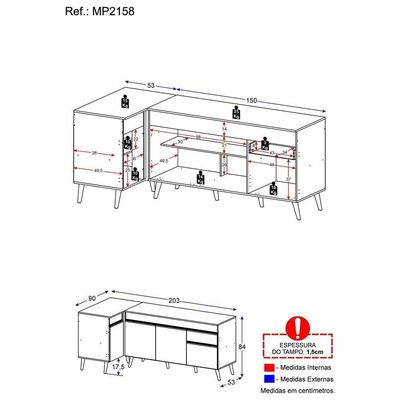Kit Armário De Cozinha Balcão Canto 90cm E Gabinete Pia 150cm Veneza Mp2158 Branco/dourado