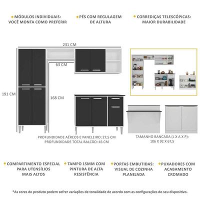 Cozinha Completa C/ Bancada Siena Multimóveis Branca/preta