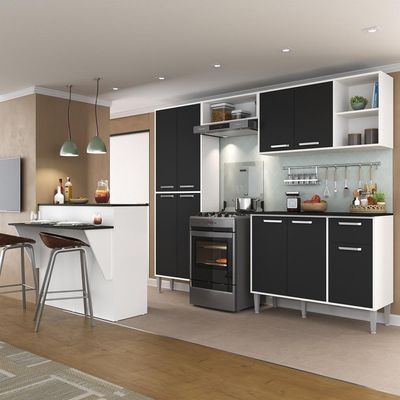 Cozinha Completa C/ Bancada Siena Multimóveis Branca/preta