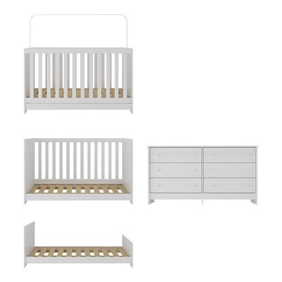 Berço 3 Em 1 Para Colchão 130 X 60cm Com Cômoda Pipoca Multimóveis Branco