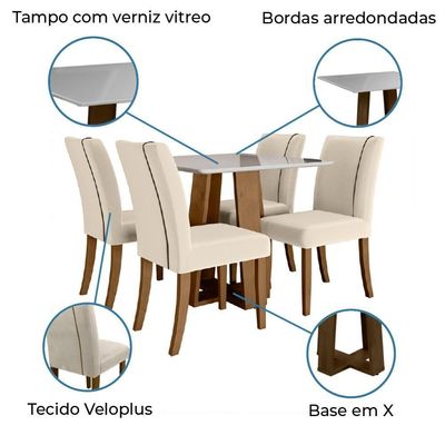 Mesa Sala De Jantar 4 Cadeiras Carvalho/off White